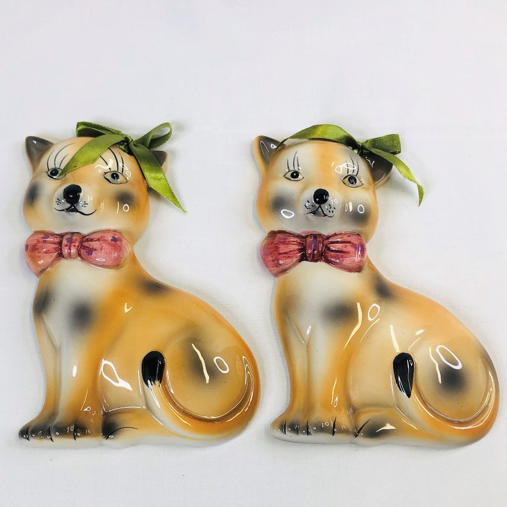 Vtg Mirtex Trading Ceramic Wall Hanging Cat with Bow Tie Decor Lot of 2 - Picture 2 of 8